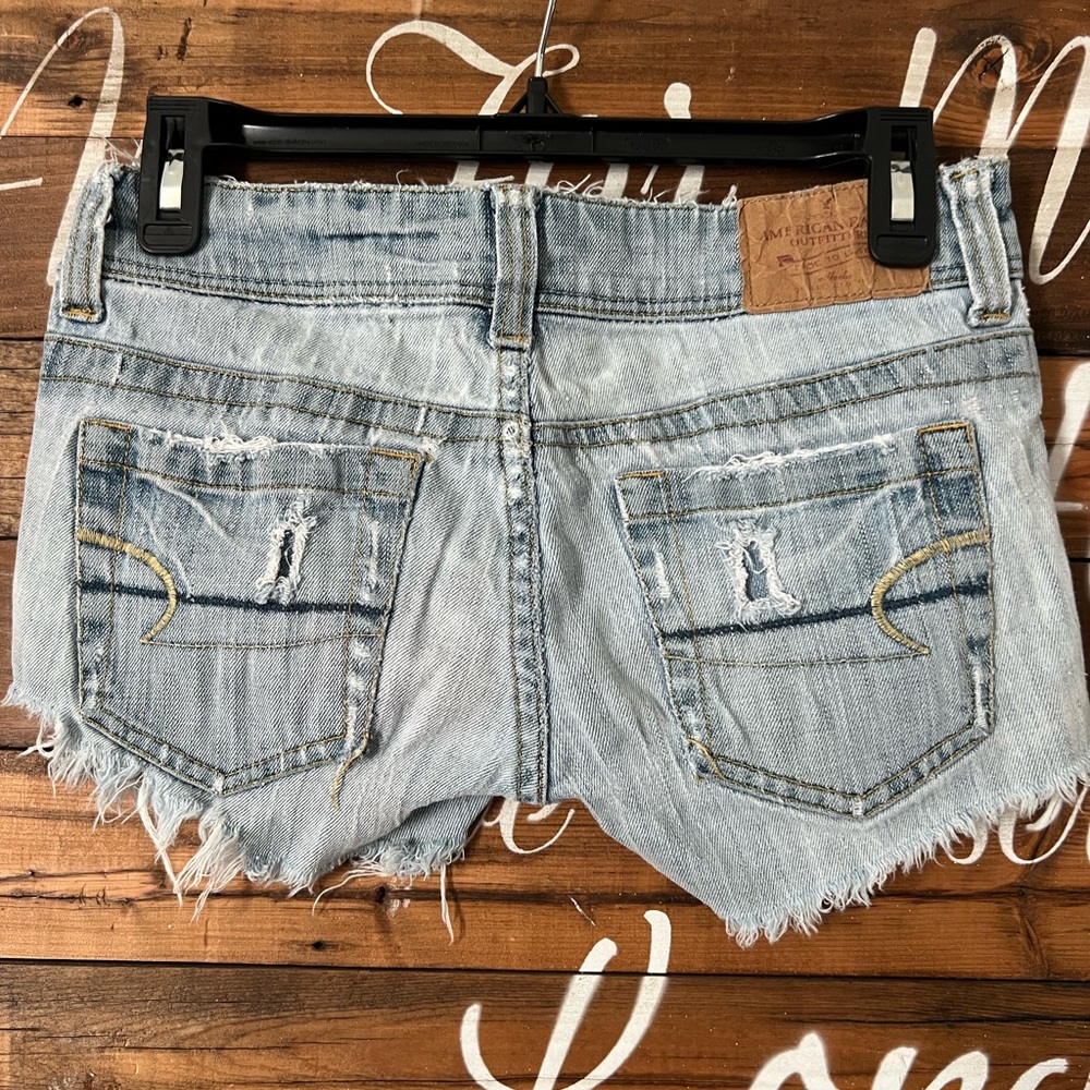 Y2K Vintage American Eagle Outfitters Light Blue Frayed Jean Shorts